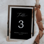 Delicate Dark Black Calligraphy Wedding Table Number<br><div class="desc">This delicate dark black calligraphy wedding table number is perfect for a modern wedding. The romantic minimalist design features lovely and elegant white typography on a black background with a clean and simple look. The card prints on the front and back (double-sided). Items are printed exactly as they appear on...</div>