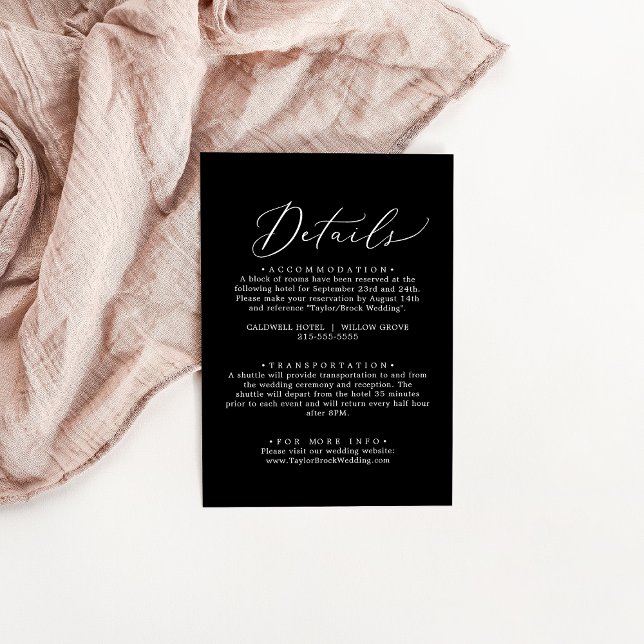 Delicate Dark Black DIY Wedding Details Card (Delicate Dark Black DIY Wedding Details Card)