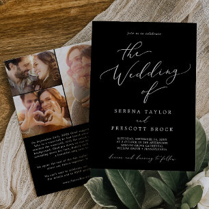 Delicate Dark Black Proposal Story Wedding Invitation