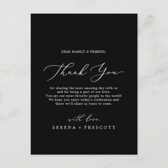 Delicate Dark Black Thank You Reception Card | Zazzle