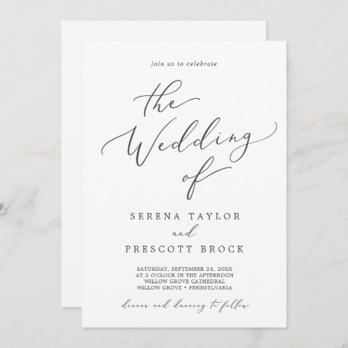 Delicate Dark Gray Calligraphy All In One Wedding Invitation