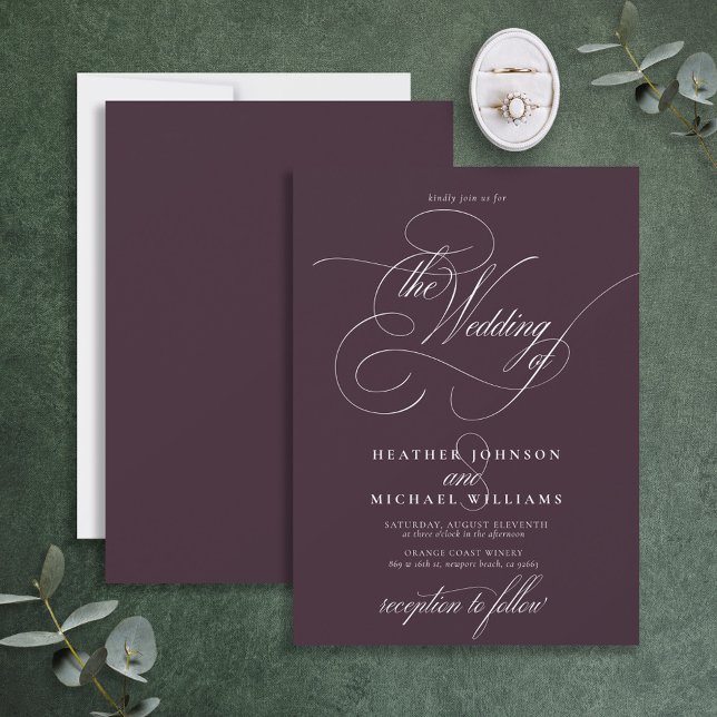 Delicate Dark Purple Modern Calligraphy Classic Invitation (Creator Uploaded)