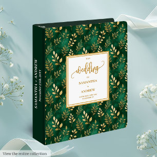 Delicate Deep Green Gold Foliage Wedding Album 3 Ring Binder