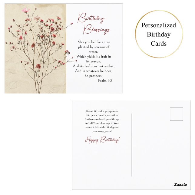 Delicate Desert Wildflowers Orthodox Birthday Postcard (Creator Uploaded)