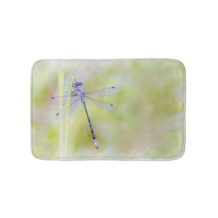 Delicate Dragonfly Watercolor Painting Bathroom Mat