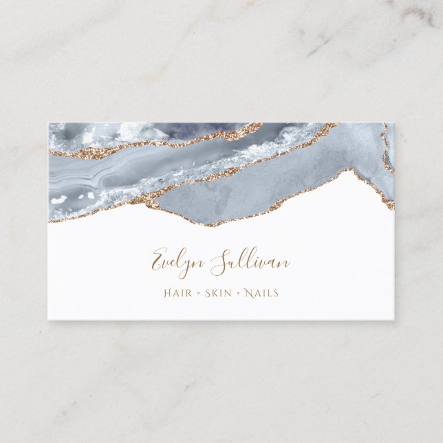 delicate dusty blue agate business card (Front)
