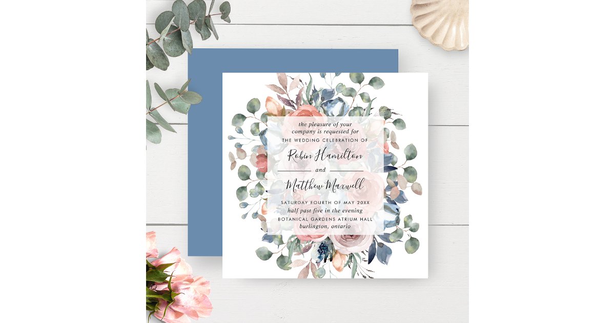 Delicate Dusty Blue and Greenery Floral Wedding In Invitation | Zazzle