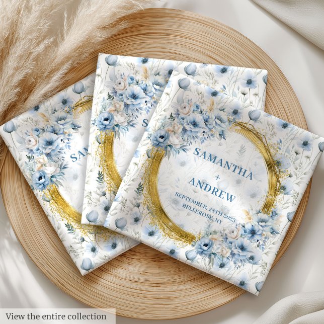 Delicate Dusty Blue Floral Glitter Wedding Napkins (Delicate Dusty Blue Floral Glitter Wedding Napkins)