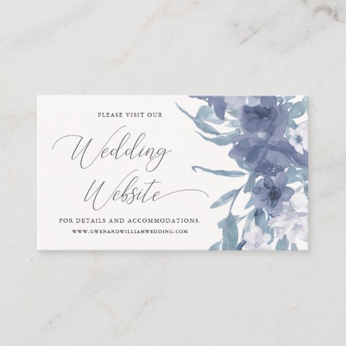 Delicate Dusty Blue Floral Wedding Website Enclosure Card