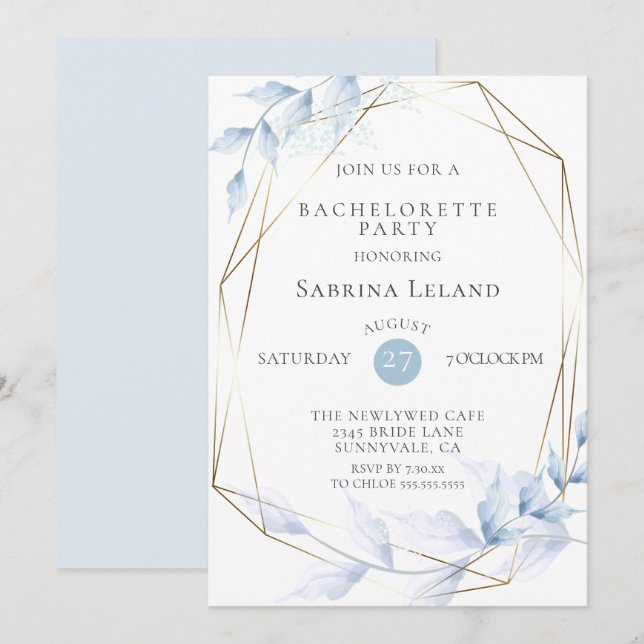 Delicate Dusty Blue Pale Lilac Foliage Invitation (Front/Back)