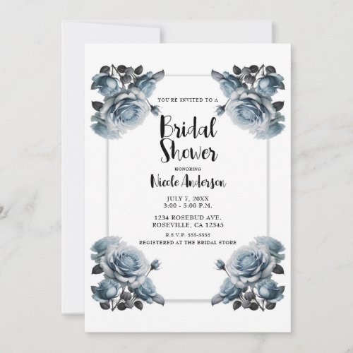 Delicate Dusty Blue Roses Elegant Bridal Shower  Invitation
