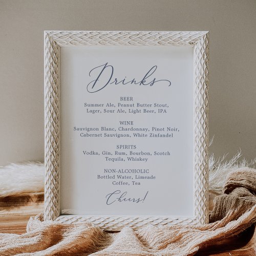 Delicate Dusty Blue Wedding Drink Menu Sign