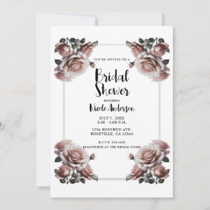 Delicate Dusty Pink Roses Elegant Bridal Shower Invitation