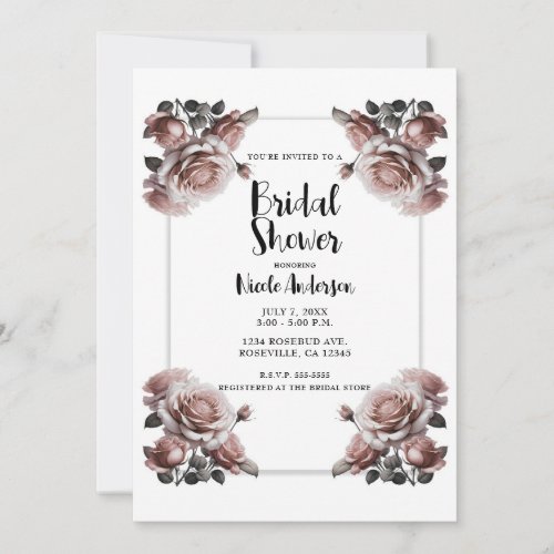 Delicate Dusty Pink Roses Elegant Bridal Shower  Invitation