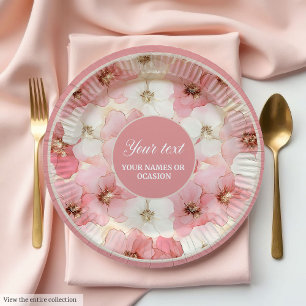 Delicate dusty rose and gold floral paper plates