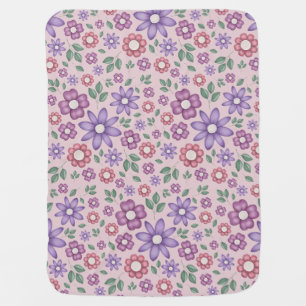delicate dusty rose whimsical floral pattern baby blanket