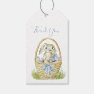 Delicate Easter Basket Bunny Thank You Blue Pastel Gift Tags
