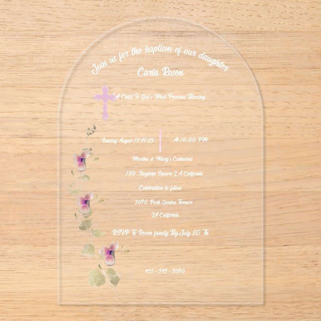 Delicate Elegance acrylic baptism invitation templ (Front)