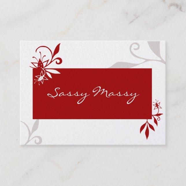 Delicate Elegance in Red Chubby Business Cards (Front)