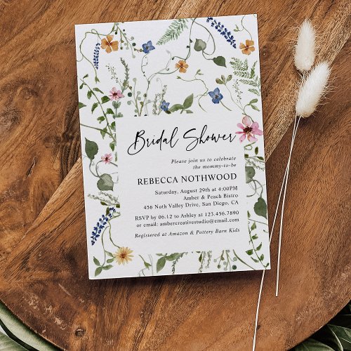 Delicate Elegant Boho Wildflower Bridal Shower Invitation