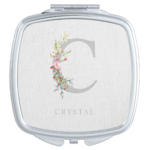 Delicate Elegant C Initial Garland Gift for Her Compact Mirror