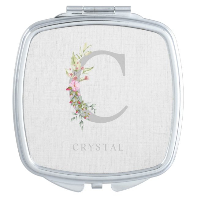 Delicate Elegant C Initial Garland Gift for Her Compact Mirror (Front)