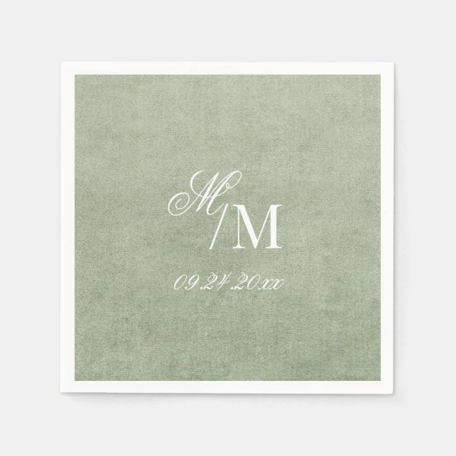Delicate Elegant Minimal Sage Green Wedding Napkins (Front)