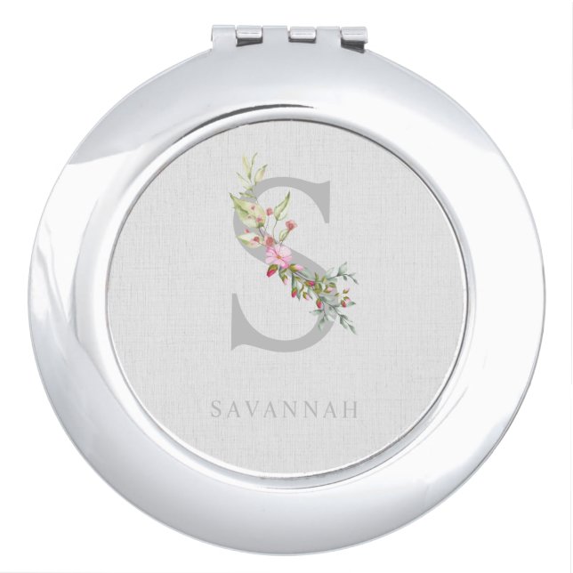 Delicate Elegant S Initial Garland Gift for Her Compact Mirror (Front)