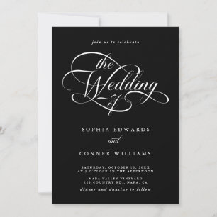 Delicate Elegant Script Wedding Black  Invitation