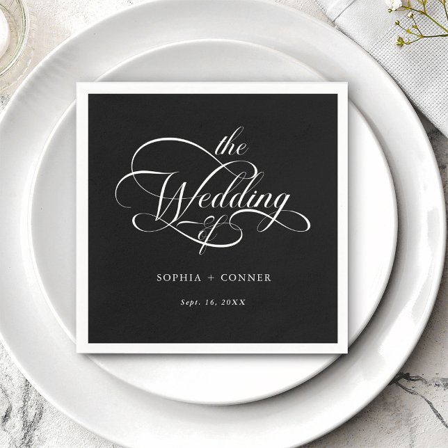 Delicate Elegant Script Wedding Black  Napkins (Creator Uploaded)
