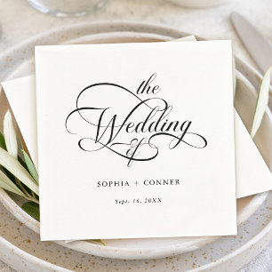 Delicate Elegant Script Wedding Black & White Napkins
