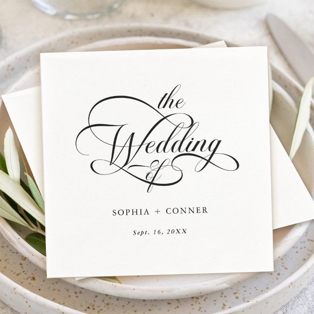 Delicate Elegant Script Wedding Black & White Napkins (Creator Uploaded)