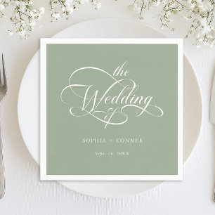 Delicate Elegant Script Wedding Sage Green Napkins