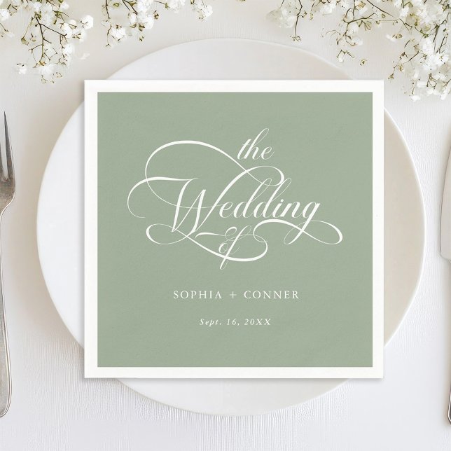 Delicate Elegant Script Wedding Sage Green Napkins (Creator Uploaded)