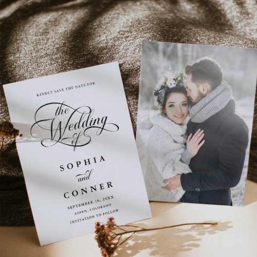 Delicate Elegant Script Wedding Save the Date Letterpress Photo Cards