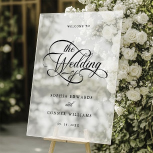 Delicate Elegant Script Wedding Welcome Frosted Acrylic Sign