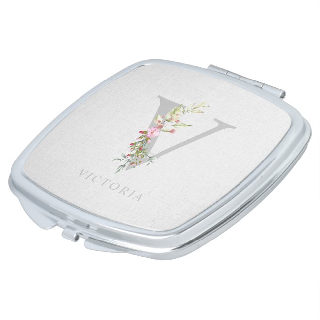 Delicate Elegant V Initial Garland Gift for Her Compact Mirror (Turned)