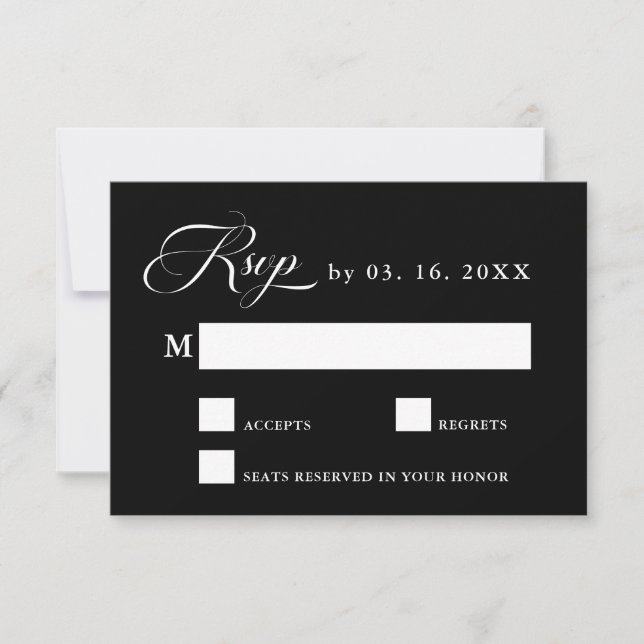 Delicate Elegant Wedding Black RSVP Card (Front)
