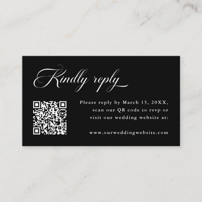 Delicate Elegant Wedding Black RSVP Enclosure Card (Front)