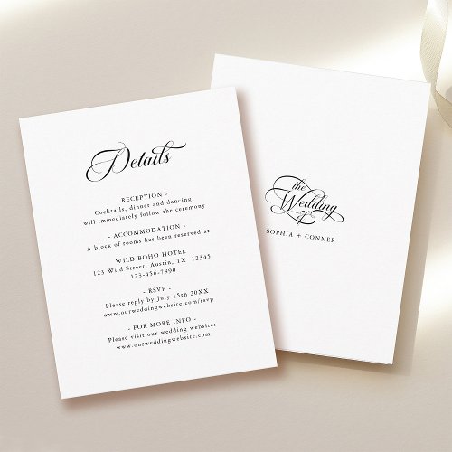 Delicate Elegant Wedding Black  White Details Enclosure Card