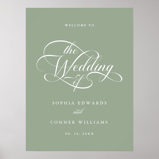 Delicate Elegant Wedding Sage Green Welcome Sign (Front)