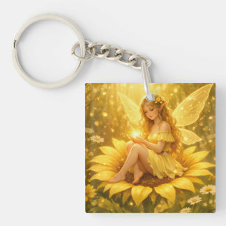 Delicate Elf on a Sunflower Keychain