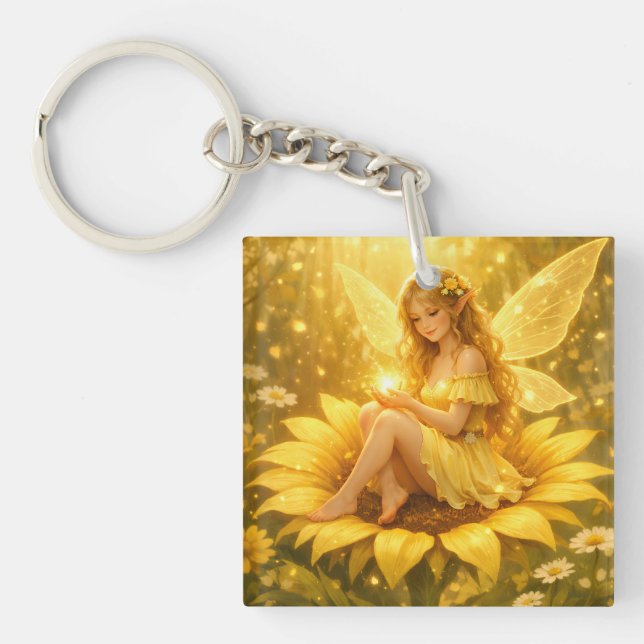 Delicate Elf on a Sunflower  Keychain (Front)
