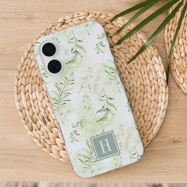 Delicate Ethereal Pastel Green Botanical Monogram iPhone Case (Creator Uploaded)