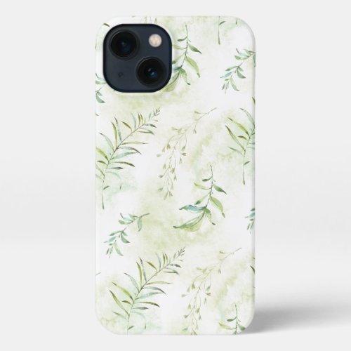 Delicate Ethereal Pastel Green Botanical Pattern iPhone 13 Case