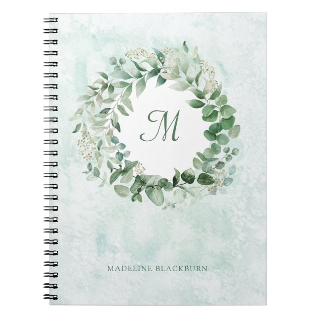 Delicate Eucalyptus | Elegant Watercolor Monogram Notebook (Front)
