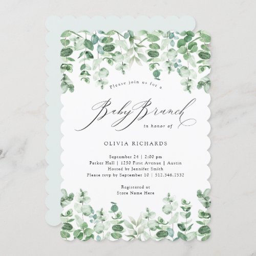 Delicate Eucalyptus  Watercolor Baby Brunch Invitation