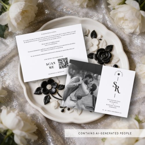 Delicate Exquisite Black Wedding Initials TLW26 Letterpress Photo Cards