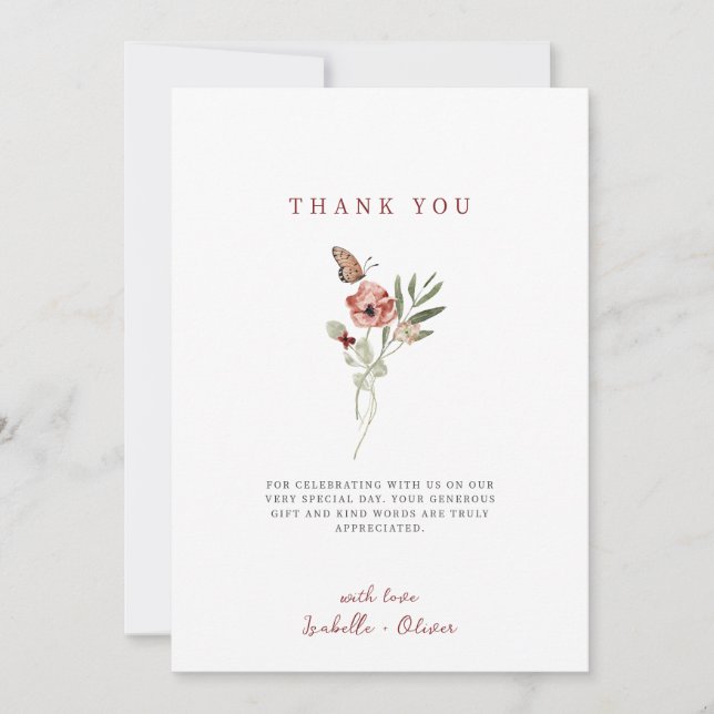 Delicate Fall Floral Butterfly Bouquet Thank You Card (Front)