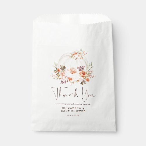 Delicate Fall Floral Pumpkin Baby Shower Thank You Favor Bag